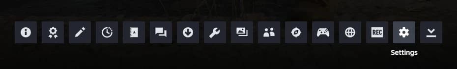 The Steam overlay toolbar, with the Settings gear near the right